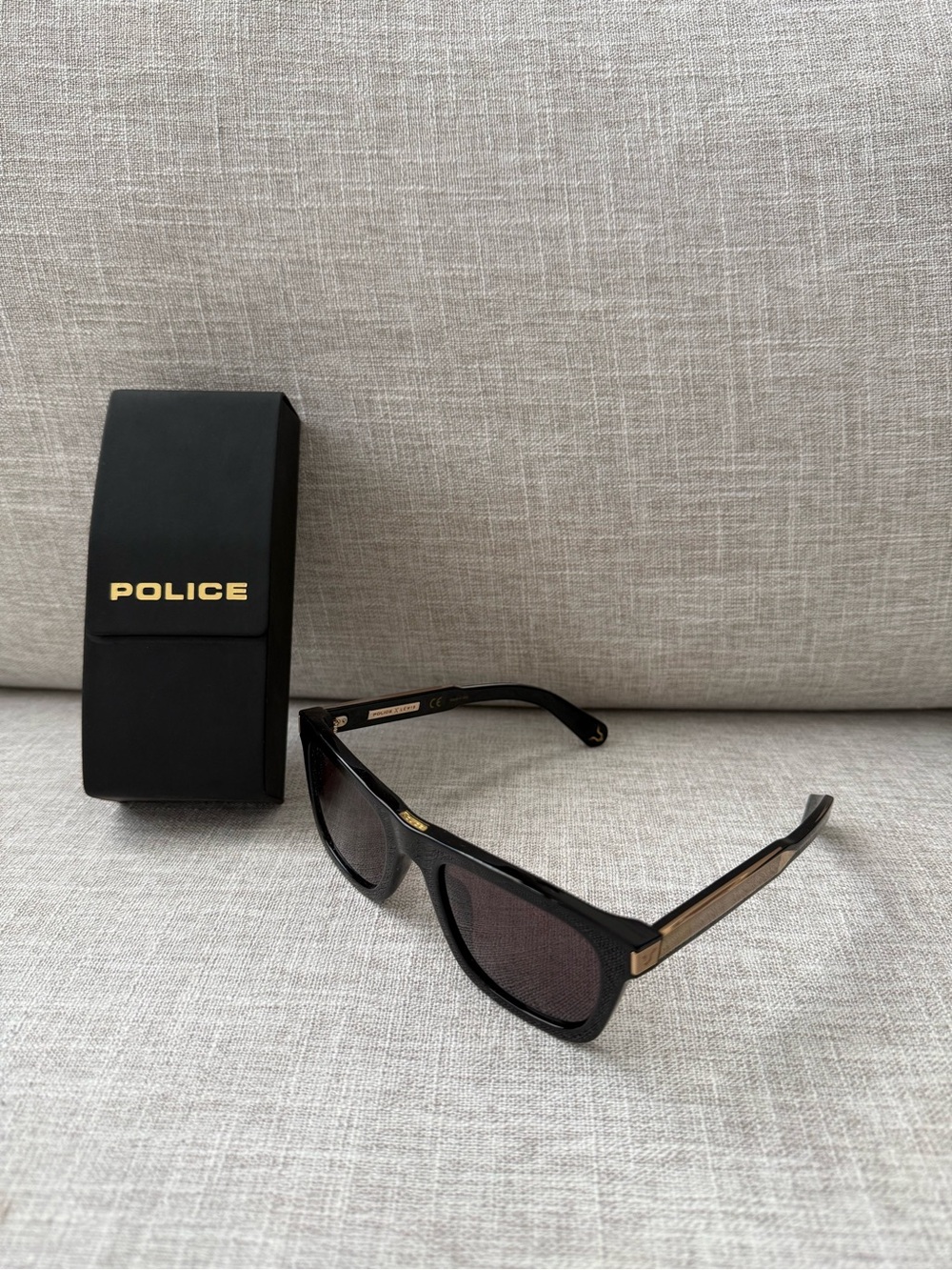 Police Men's Black Sunglasses with Gold Trim